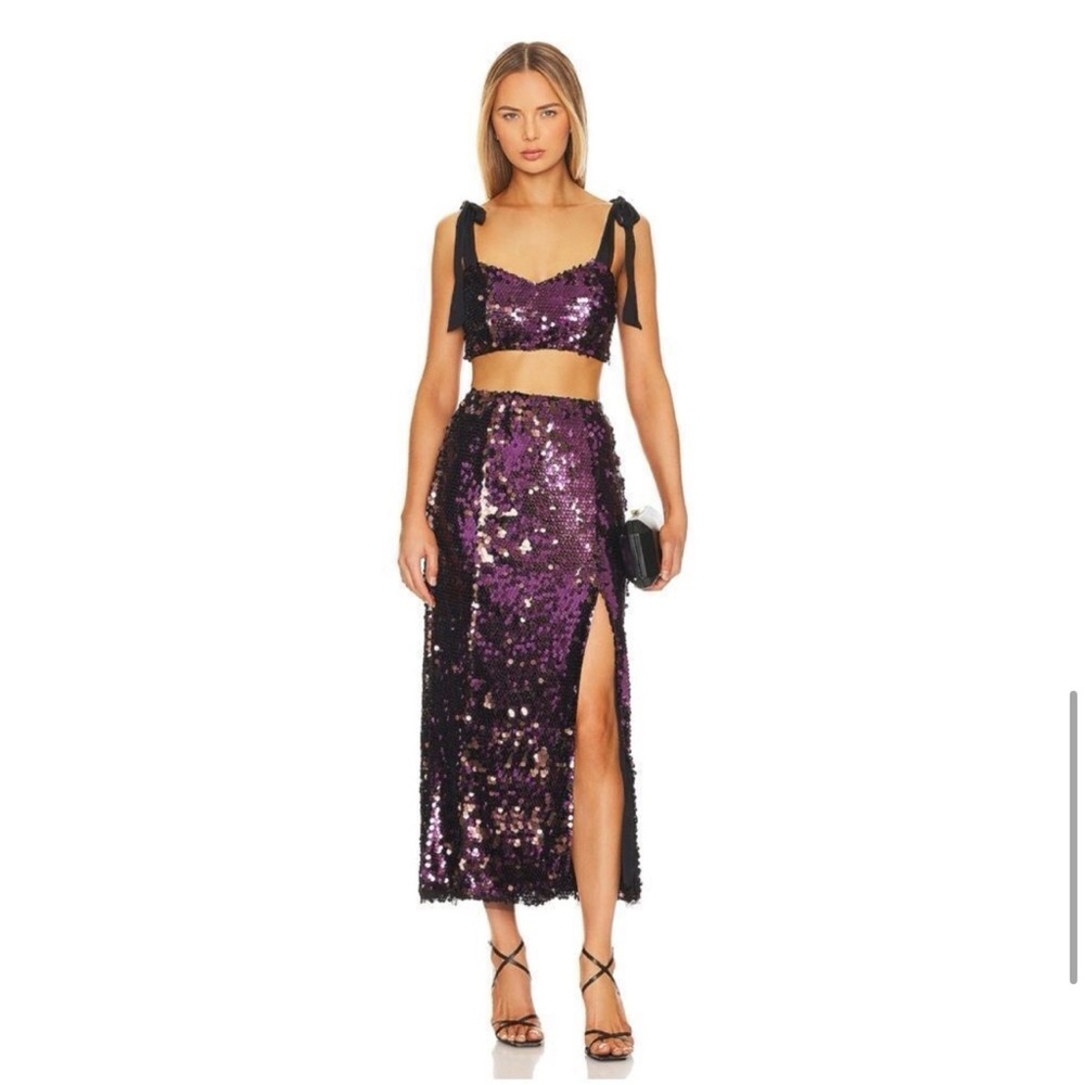 NWT Free People Star Bright Sequin Cropped Top & Maxi Skirt Set Lilac, Size 14 - Picture 9 of 10